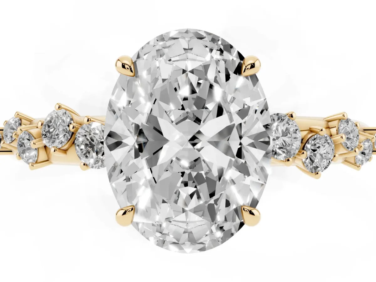Oval Cut Diamond Cluster Prong-Set Solitaire Ring Yellow gold