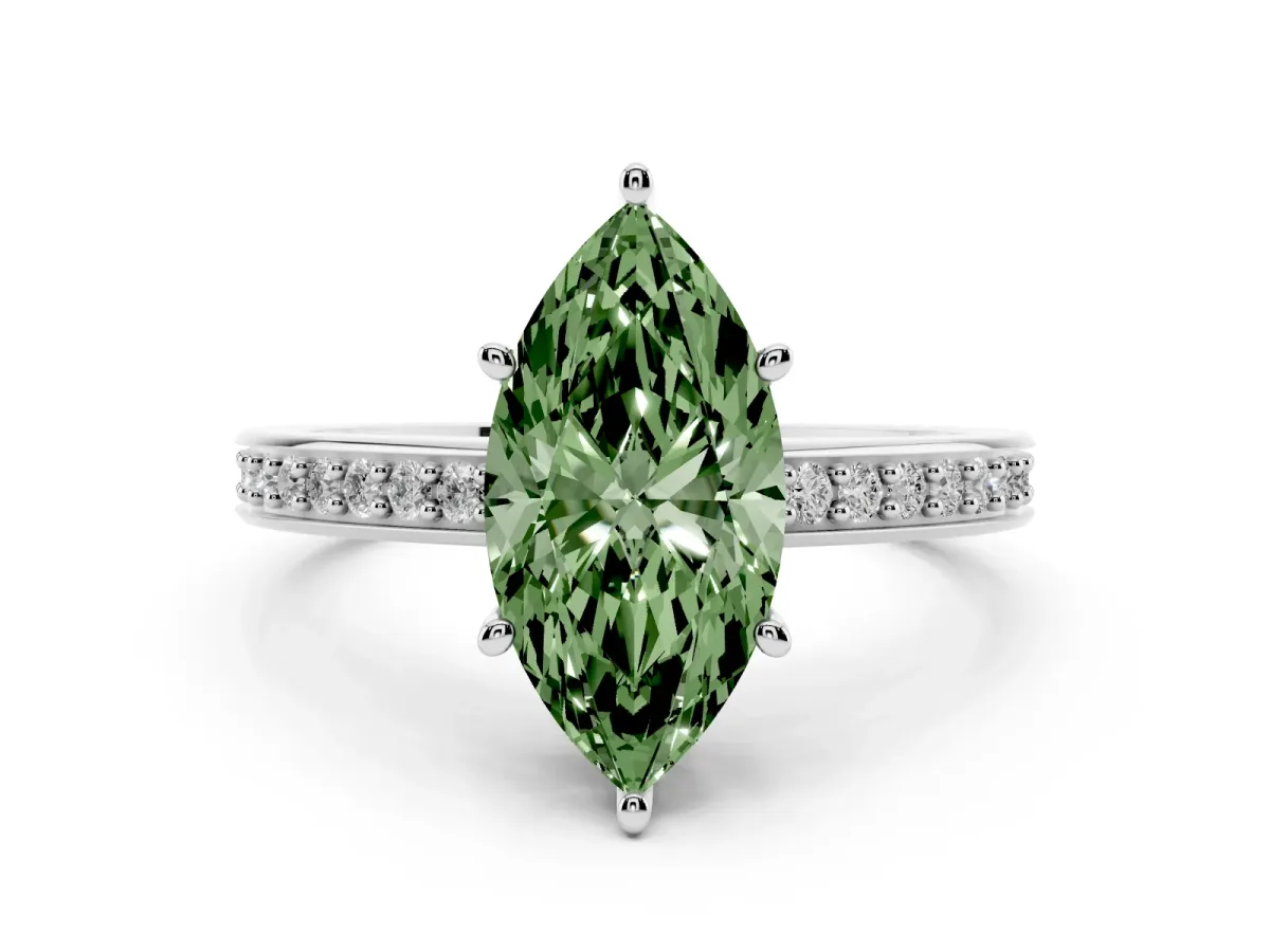 Fancy Green Marquise Cut Solitaire Pavé Band Prong Setting Ring Platinum