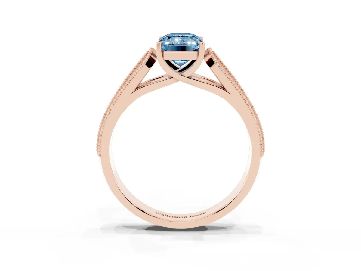Fancy Blue Emerald Cut Cut Pave Split Shank Engagement Ring with Four-Prong Setting Rose gold