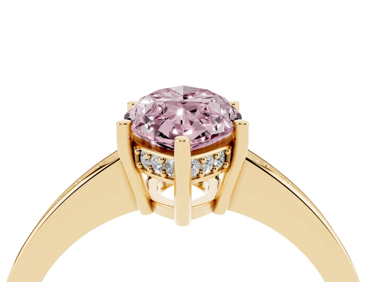 Fancy Pink Marquise Cut Solitaire Pavé Band Prong Setting Ring Yellow gold