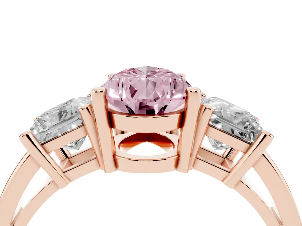 Fancy Pink Three-Stone Pear Cut Cut Solitaire Ring with Prong Setting Rose gold