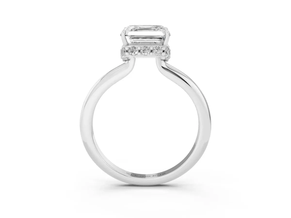 Asscher Cut Brilliant Solitaire Engagement Ring with Six-Prong Setting and Classic Band Silver