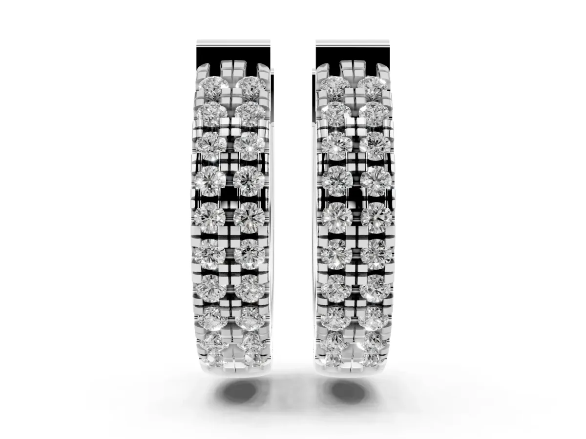 Round Diamond Petite Double Row Huggie Hoop Earrings Platinum