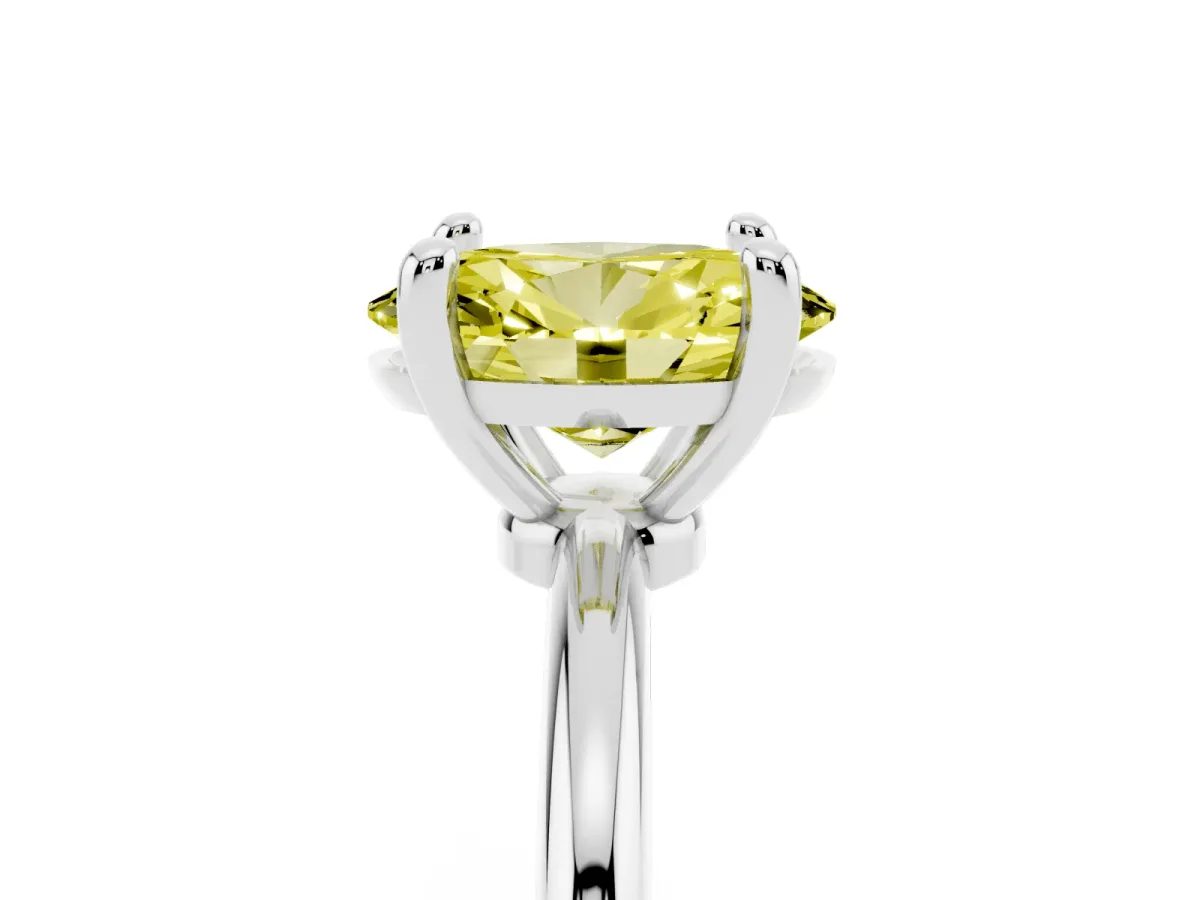 Fancy Yellow Oval Cut Solitaire Diamond Ring with 4-Prong Setting on a Classic Band Platinum