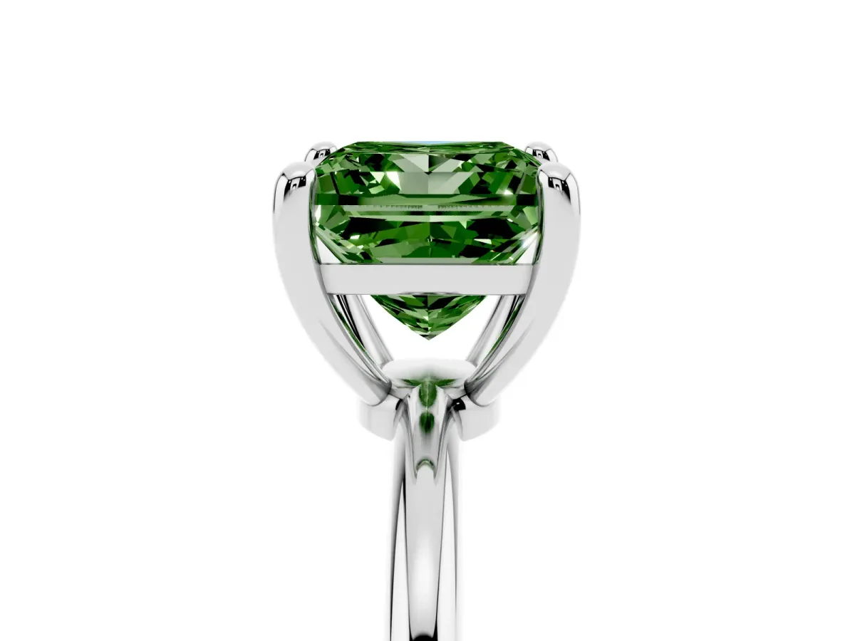Fancy Green Princess Cut Solitaire Diamond Ring with 4-Prong Setting on a Classic Band Platinum