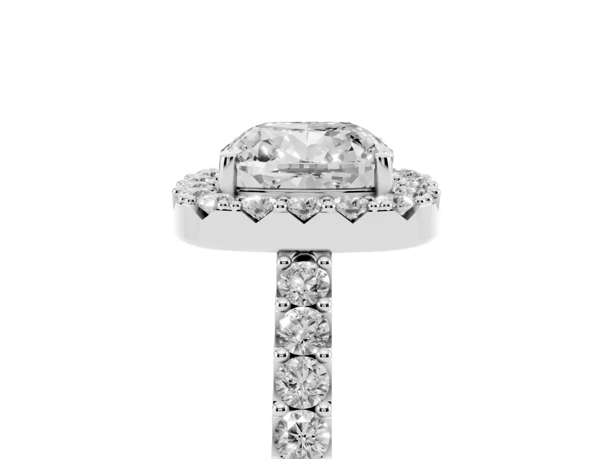 Cushion Cut Halo Diamond Pavé Solitaire Ring Platinum