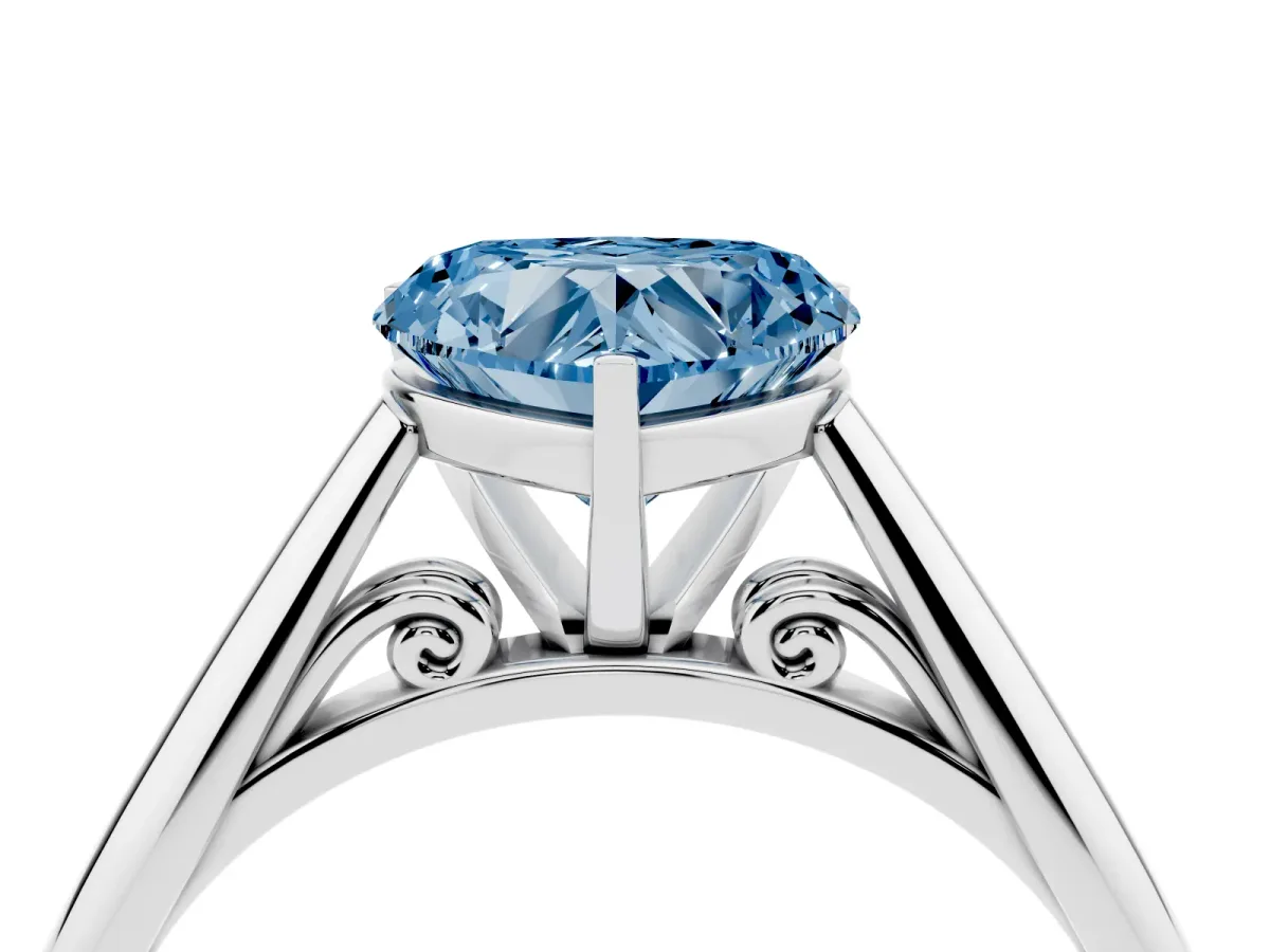 Fancy Blue Heart Cut Diamond Solitaire Engagement Ring with Cathedral Setting and Four-Prong Mount White gold