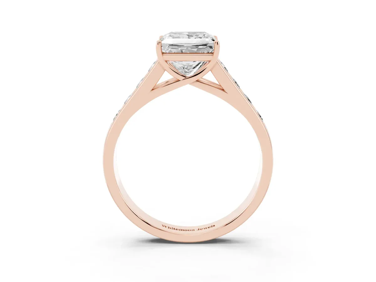 Princess Cut Brilliant Channel-Set Solitaire Ring with Four-Prong Setting Rose gold