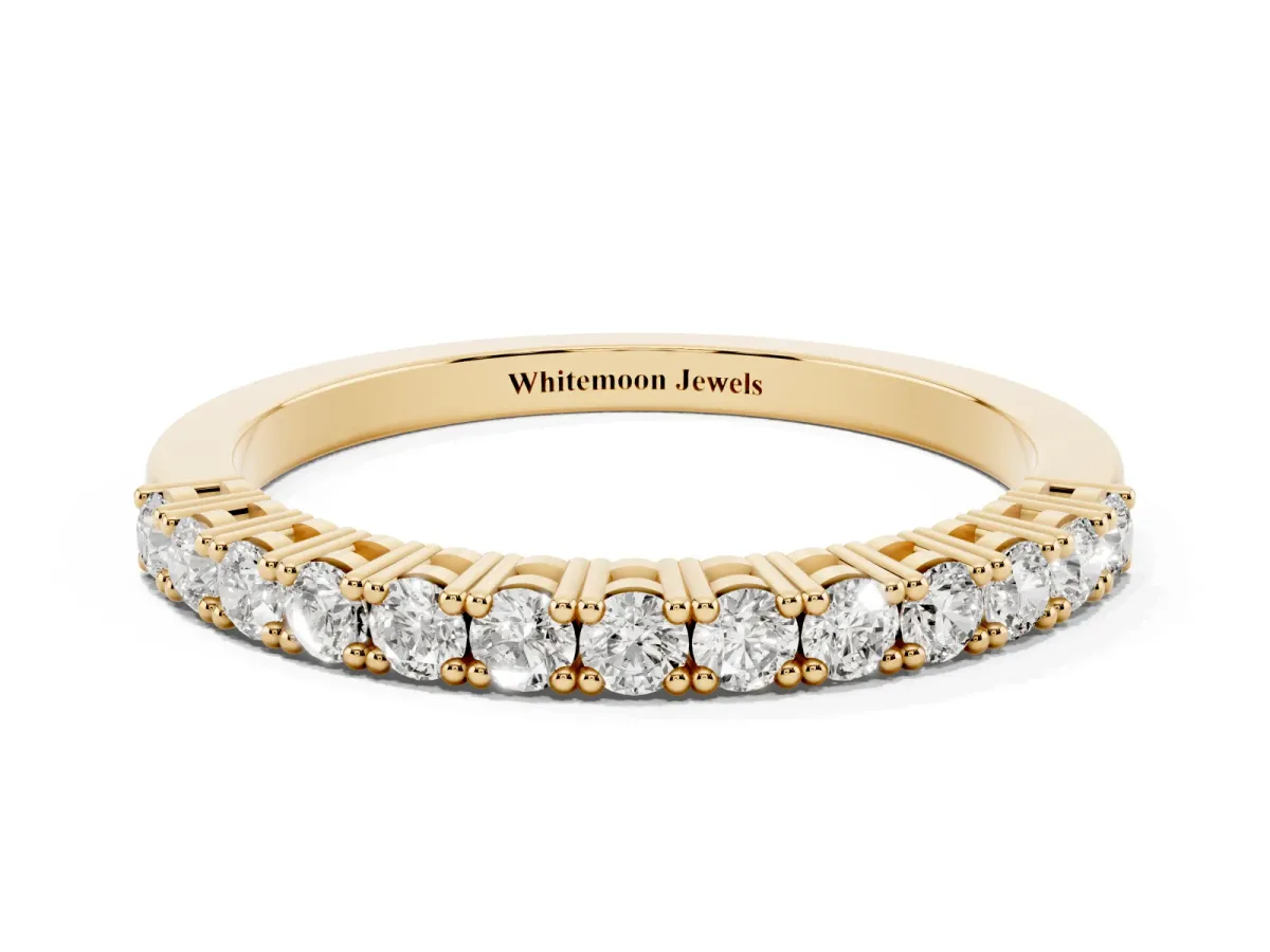 Round Diamond Half-Eternity Band with Shared Prong Setting Yellow gold