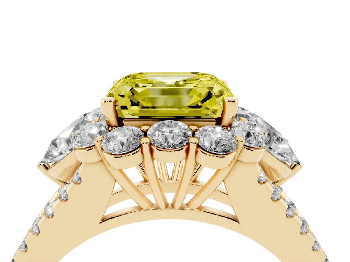 Fancy Yellow Asscher Cut Halo Split Shank Diamond Engagement Ring with Prong Setting Yellow gold