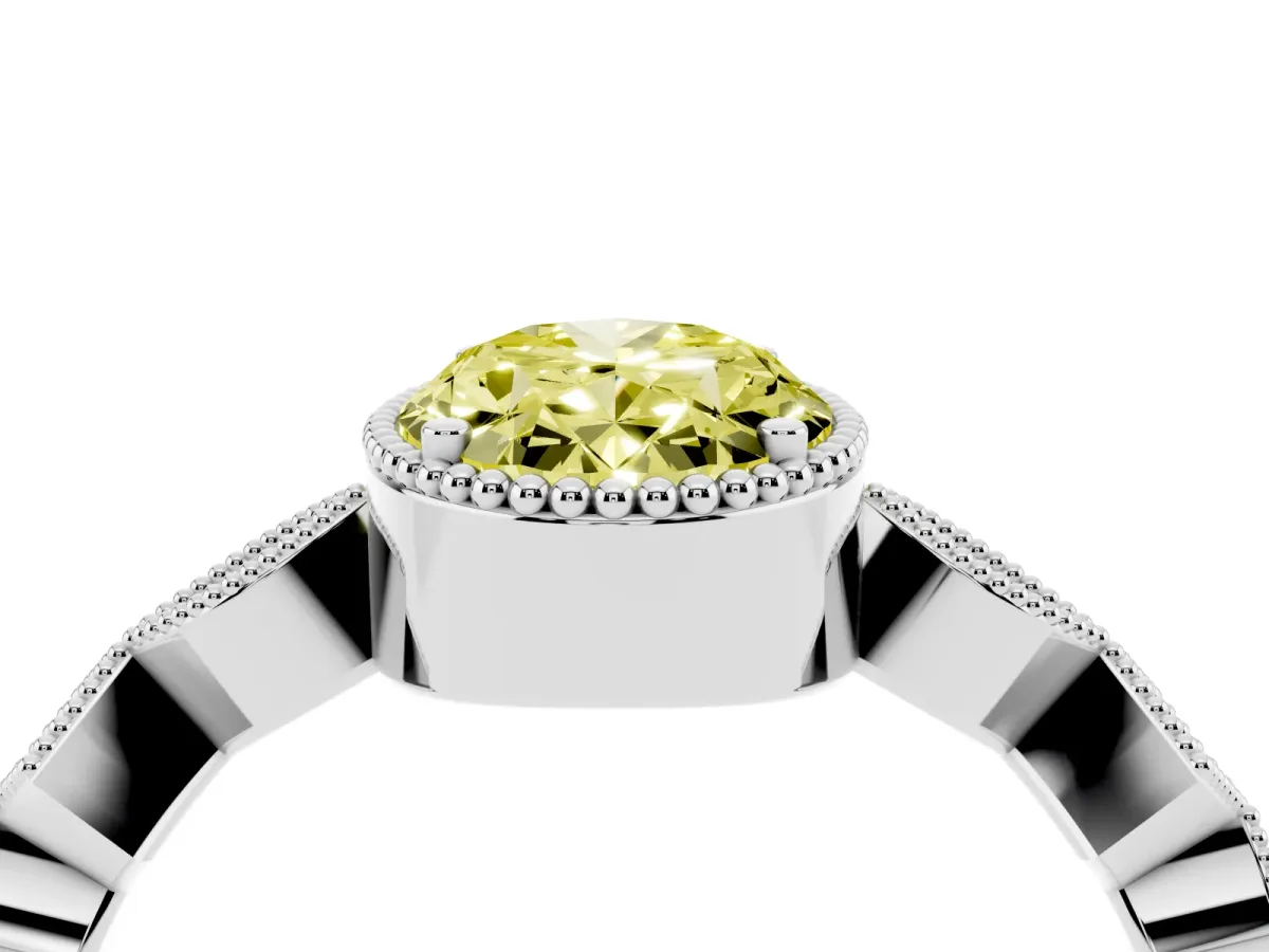 Fancy Yellow Oval Cut Milgrain Marquise Diamond Twist Band Ring Silver