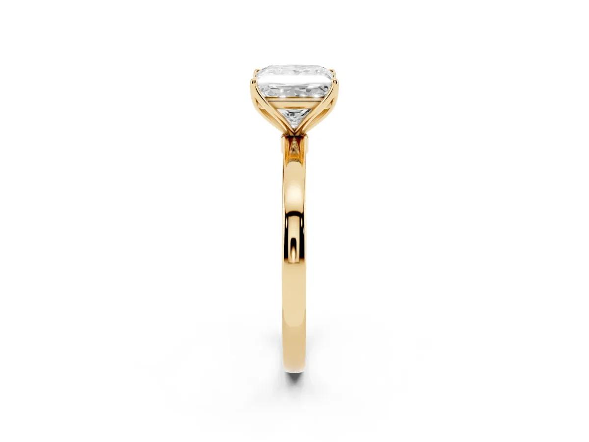 Princess Cut Diamond Solitaire Ring with Thin Band and Prong Setting Yellow gold