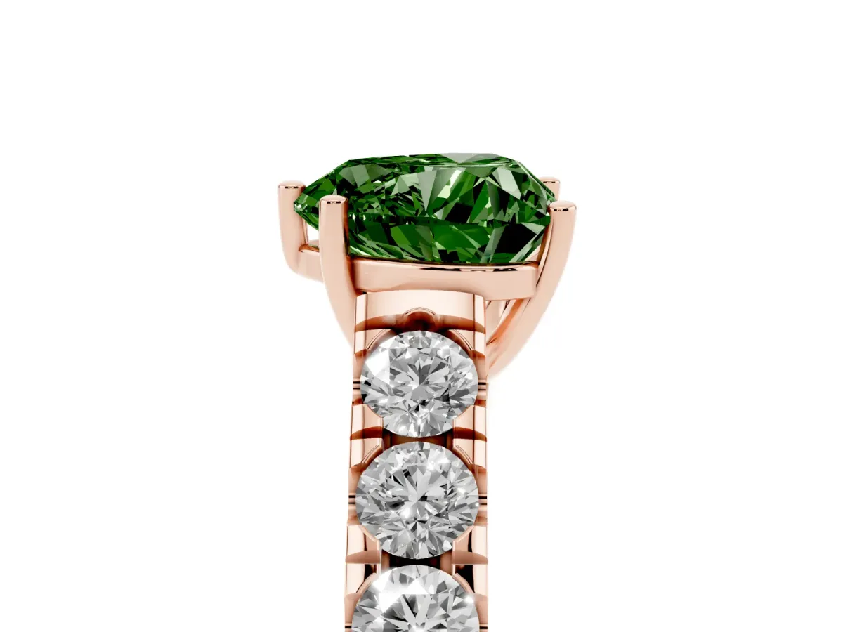 Fancy Green Heart Cut Cut Diamond Solitaire Ring with Micro Pave Band and Prong Setting Rose gold