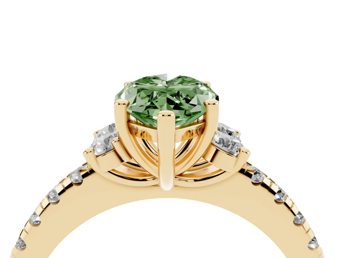 Fancy Green Marquise Cut Diamond Three-Stone Pave Band with Four-Prong Setting Yellow gold
