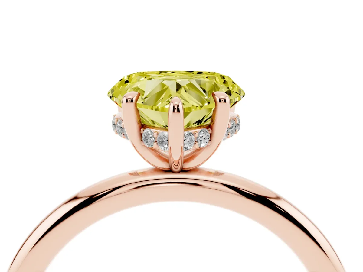 Fancy Yellow Heart Cut Diamond Solitaire Ring with Thin Band and Four-Prong Setting Rose gold