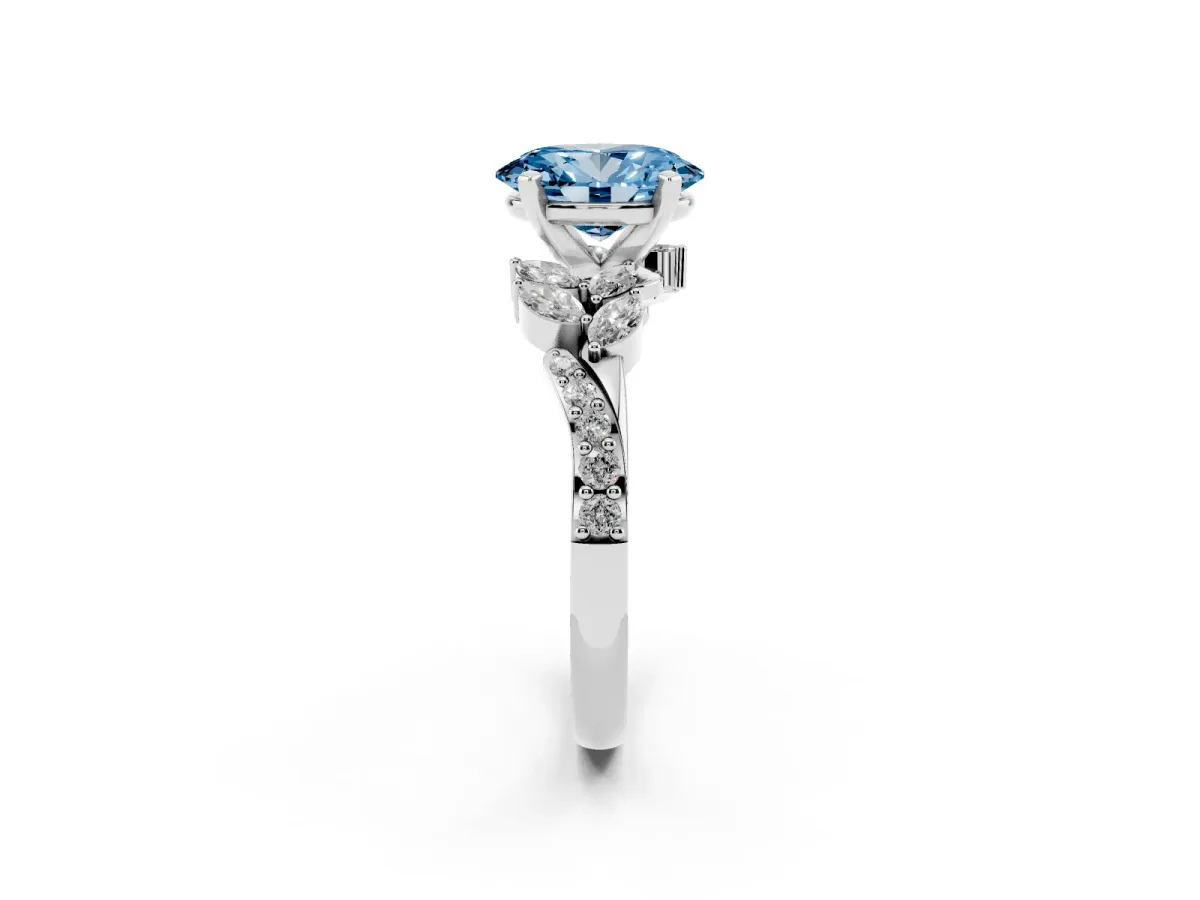 Fancy Blue Oval Cut Solitaire Marquise Twist Band with Six-Prong Setting Silver