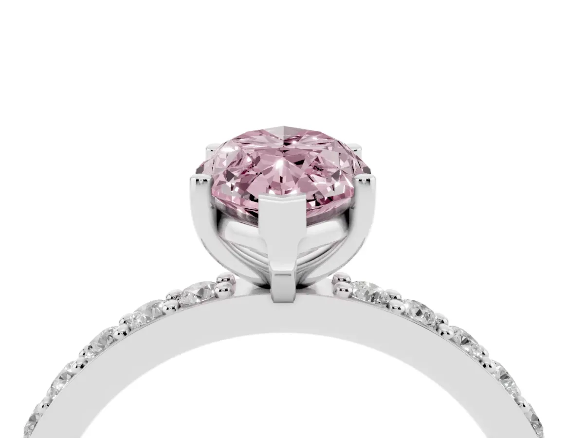 Fancy Pink Marquise Cut Cut Diamond Solitaire with Pave Band and Four-Prong Setting Silver