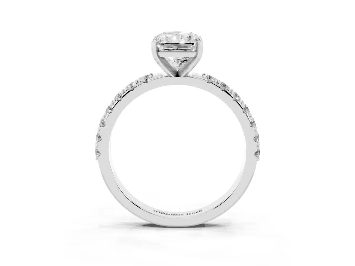 Radiant Cut Diamond Solitaire Pavé Band with Four-Prong Setting Silver