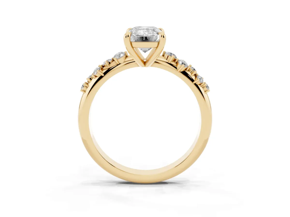 Emerald Cut Cut Diamond Vine Band with Four-Prong Setting Yellow gold
