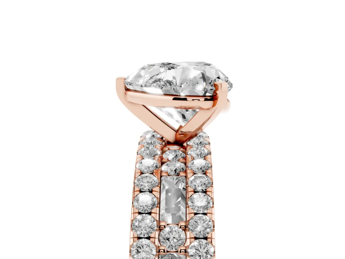 Heart Cut Diamond Solitaire Ring with Pavé and Channel Set Band Rose gold