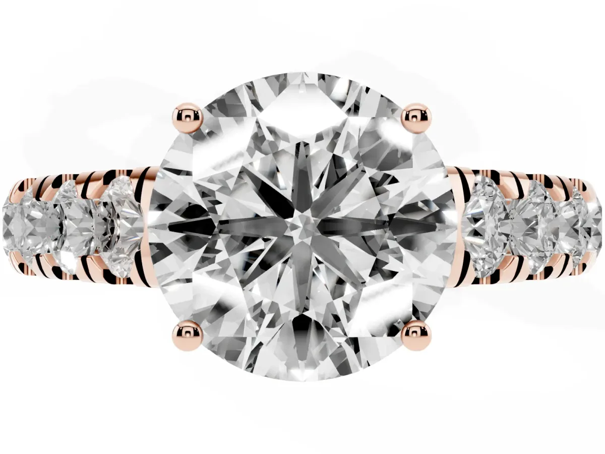 Round Cut Cut Diamond Solitaire Ring with Micro Pave Band and Prong Setting Rose gold