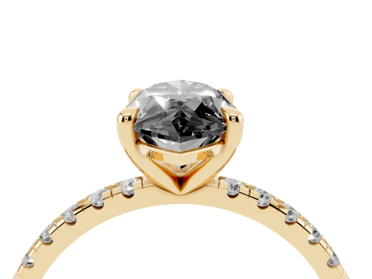 Fancy Black Marquise Cut Diamond Brilliant Solitaire Ring with Pavé Band and Four-Prong Setting Yellow gold