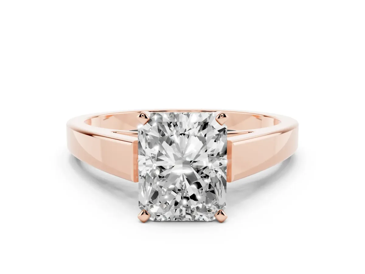 Radiant Cut Solitaire Engagement Ring with Four-Prong Setting and Tapered Band Rose gold