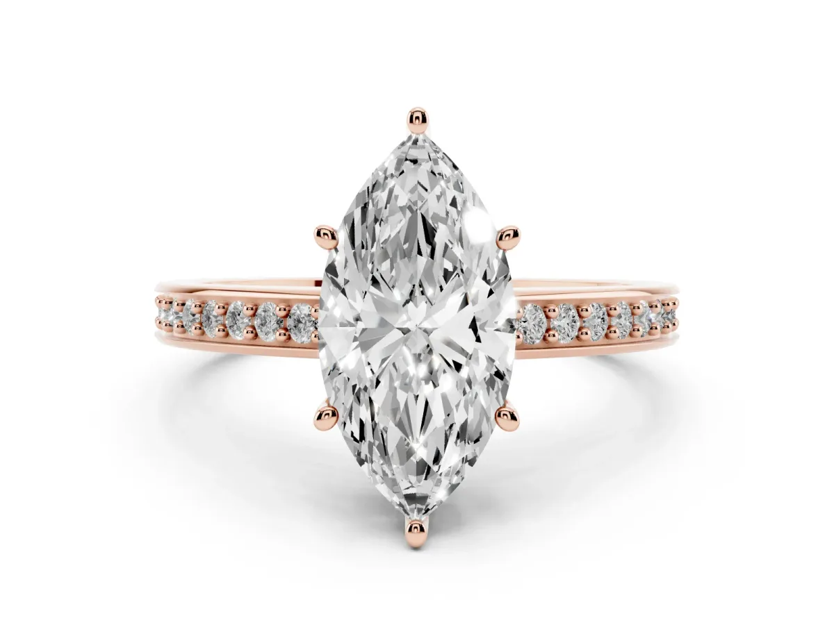 Marquise Cut Solitaire Pavé Band Prong Setting Ring Rose gold