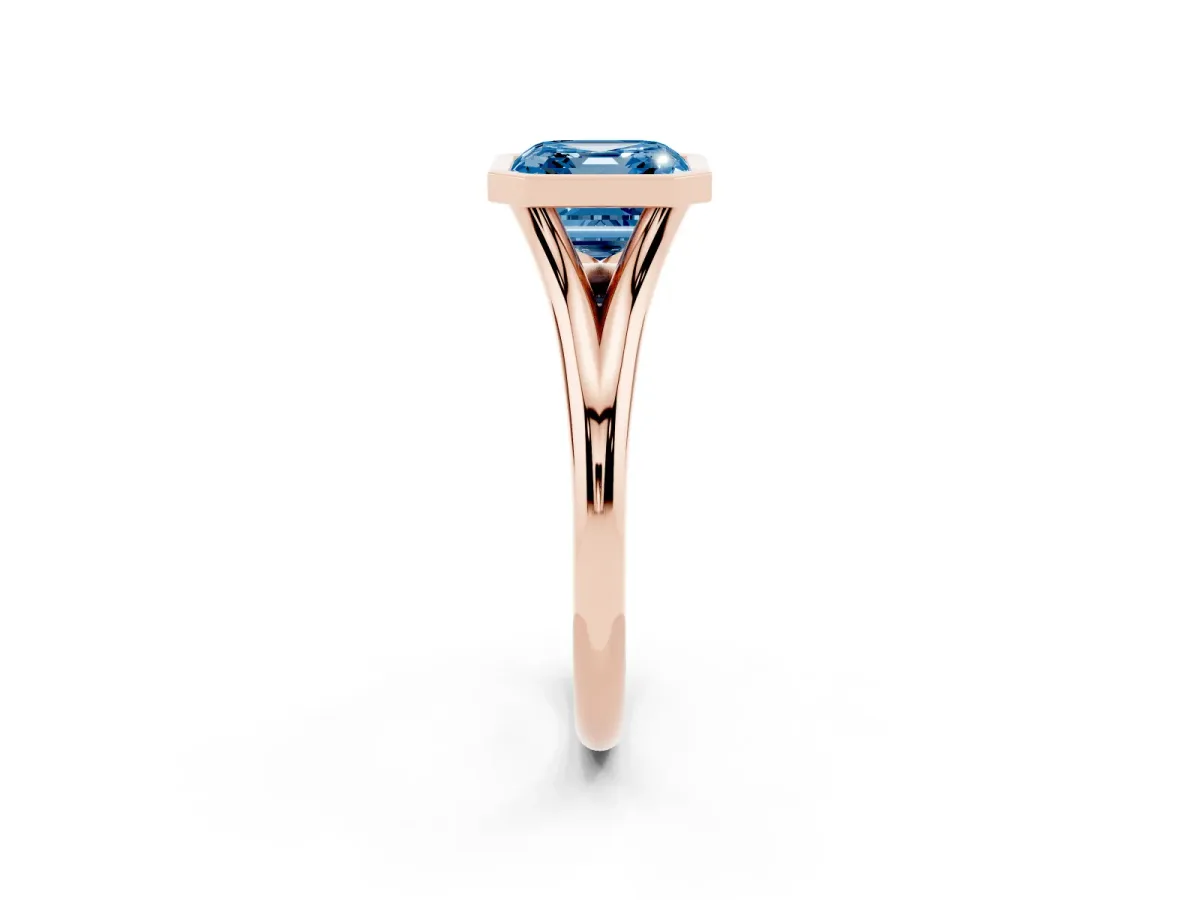 Fancy Blue Bezel Set Asscher Cut Cut Solitaire Ring with Tapered Band Rose gold