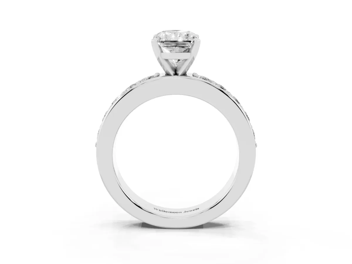 Radiant Cut Diamond Engagement Ring with Channel Set Round Band and Prong Setting Silver