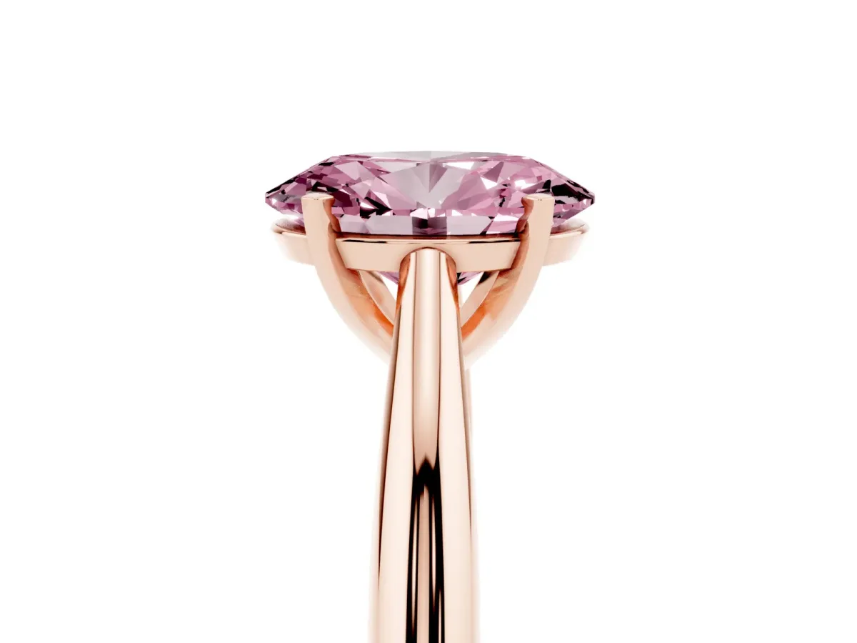 Fancy Pink Oval Cut Diamond Solitaire Engagement Ring with Cathedral Setting and Four-Prong Mount Rose gold