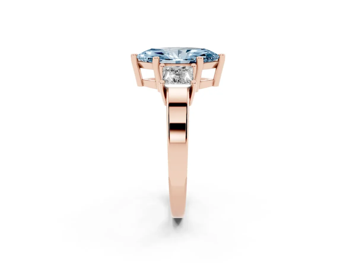 Fancy Blue Three-Stone Marquise Cut Cut Solitaire Ring with Prong Setting Rose gold