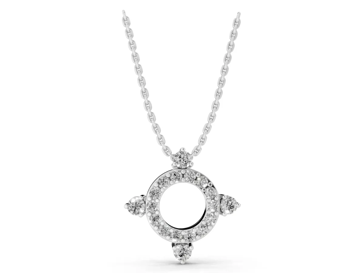 Round Diamond Halo Pendant with Four-Prong Setting White gold