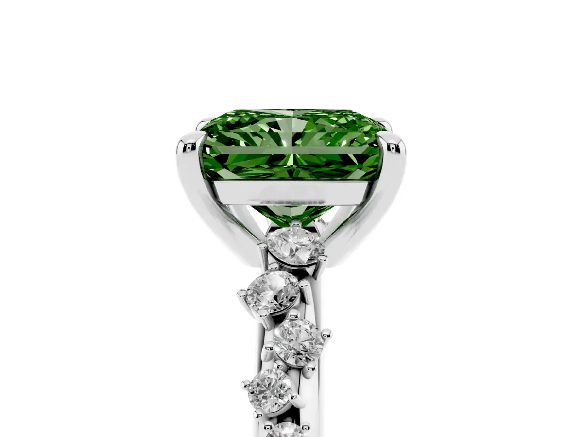 Fancy Green Radiant Cut Cut Diamond Vine Band with Four-Prong Setting Silver