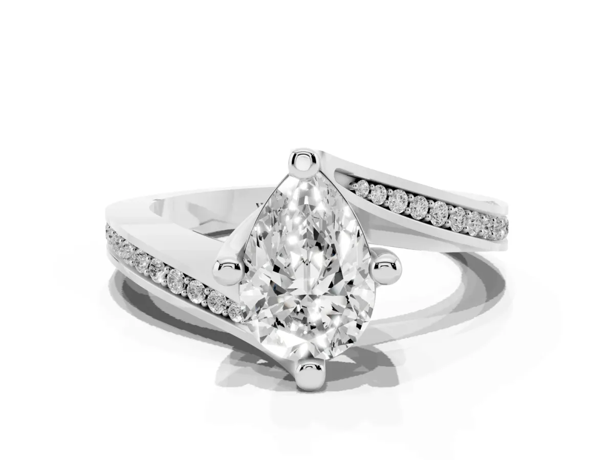 Pear Cut Solitaire Diamond Twist Band with Pavé Setting and Four-Prong Setting Silver