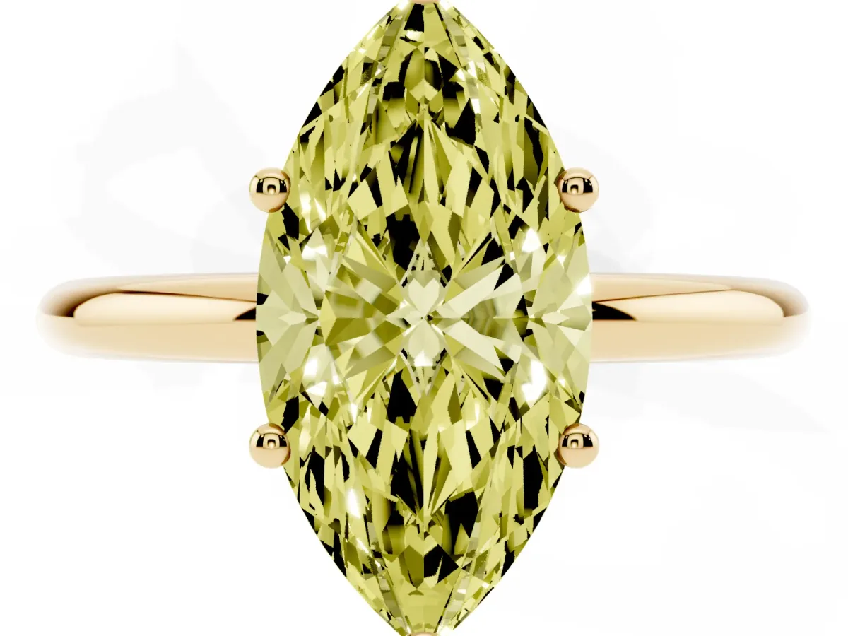 Fancy Yellow Marquise Cut Cut Solitaire Engagement Ring with Four-Prong Setting and Classic Band Yellow gold