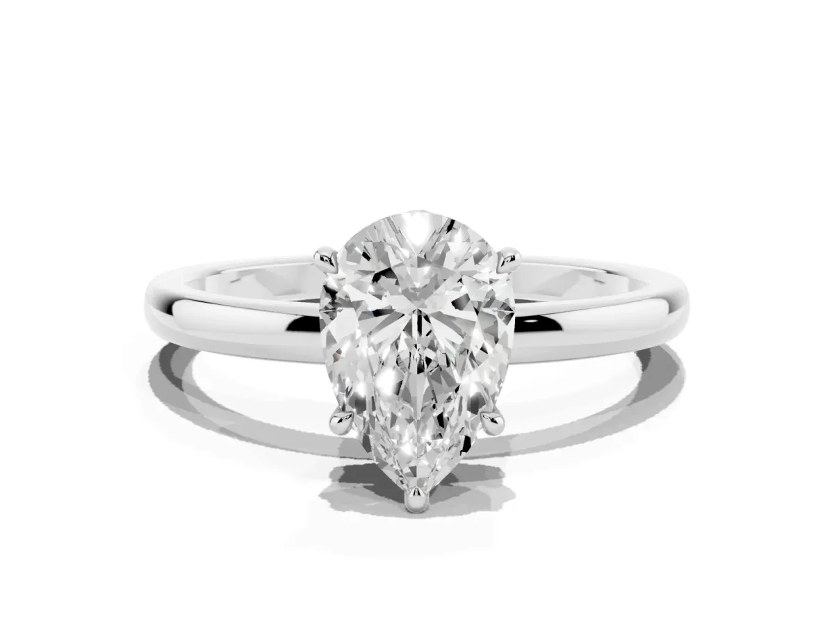 Pear Cut Solitaire Engagement Ring with Cathedral Band and Four-Prong Setting Silver