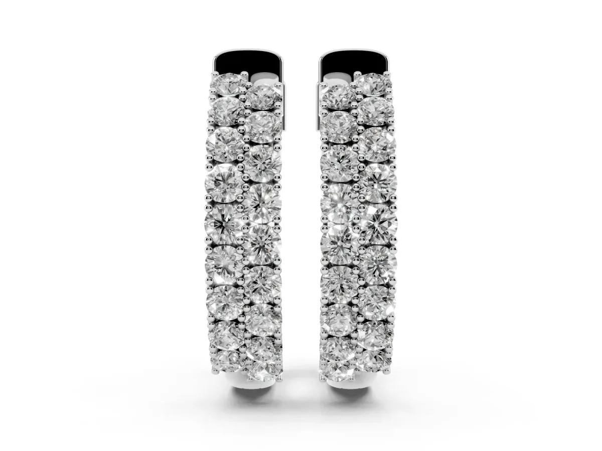 Pave Round Diamond Hoop Earrings with Channel Band and Shared Prong Setting Silver