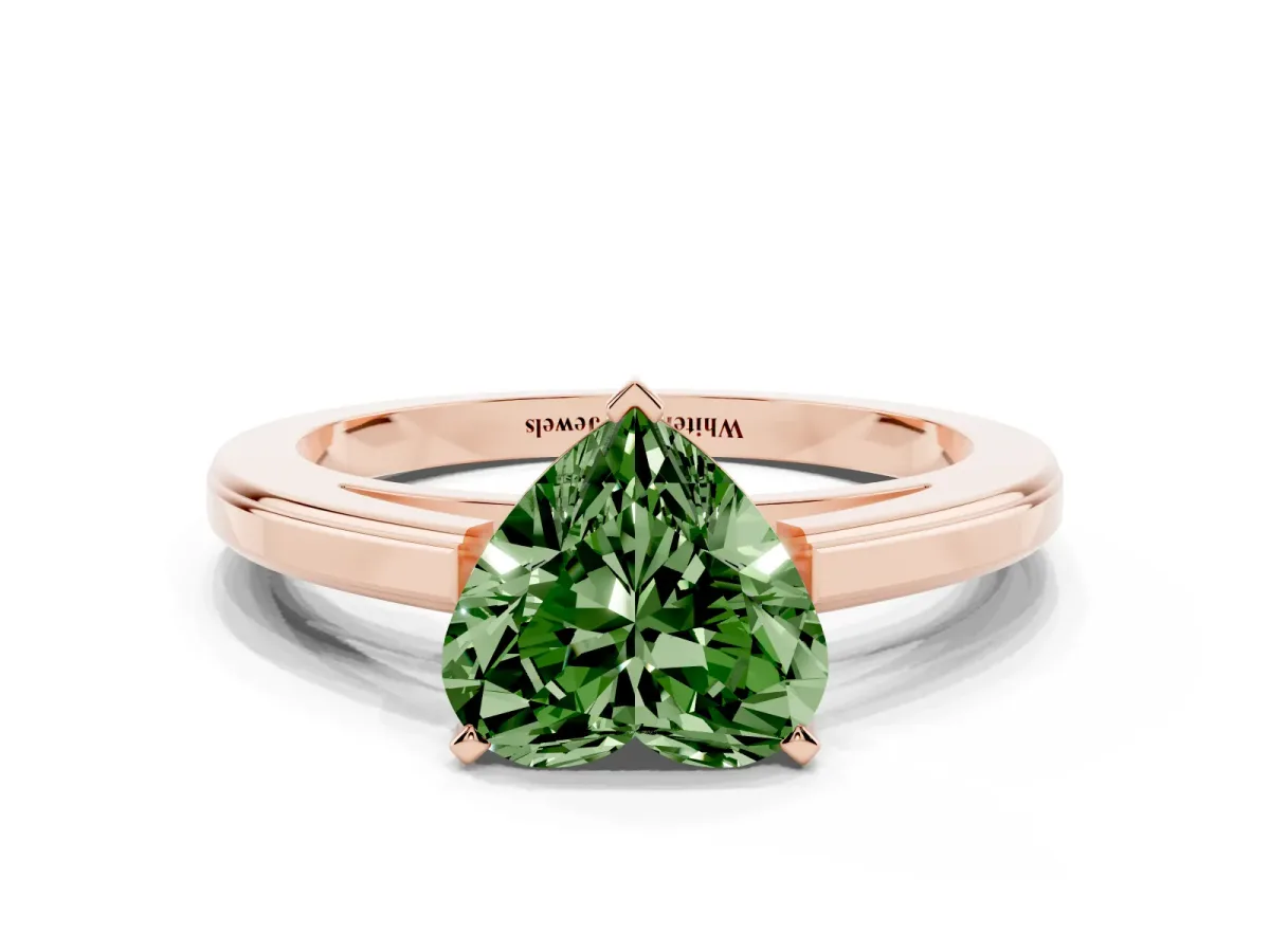 Fancy Green Heart Cut Solitaire Diamond Ring with Four-Prong Setting and Classic Band Rose gold