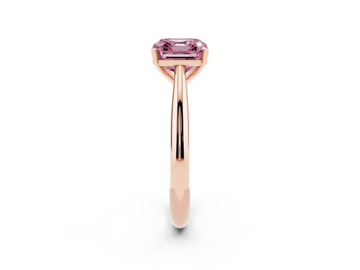 Fancy Pink Asscher Cut Diamond Solitaire Engagement Ring with Cathedral Setting and Four-Prong Mount Rose gold