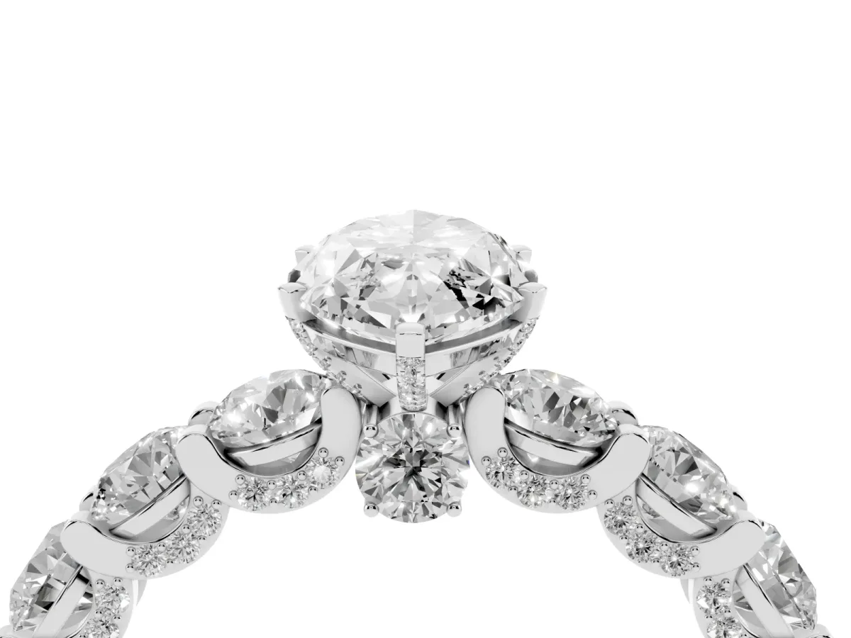 Marquise Cut Diamond Side Stone Engagement Ring with Four-Prong Setting White gold