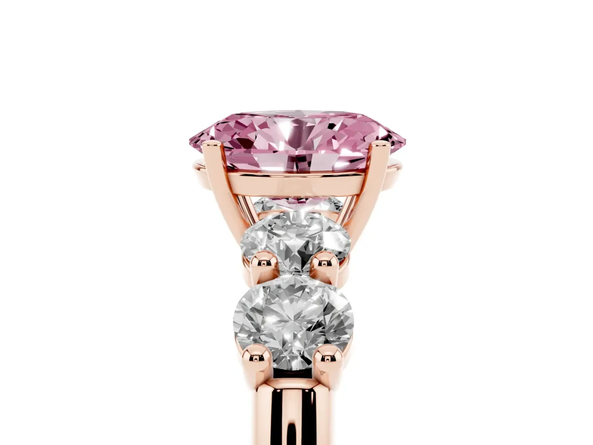Fancy Pink Oval Cut Cut Five-Stone Prong Set Diamond Ring with Classic Band Rose gold