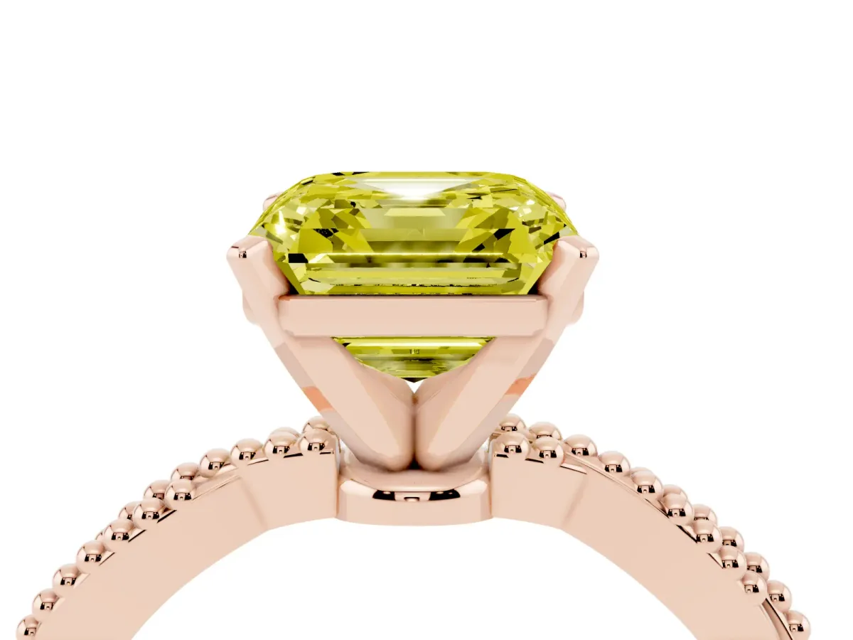 Fancy Yellow Asscher Cut Solitaire Twisted Band with Bead Prong Setting Rose gold