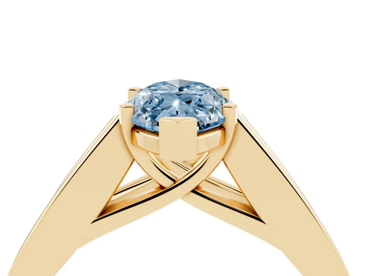 Fancy Blue Marquise Cut Cut Channel Set Solitaire Ring with Four-Prong Setting Yellow gold