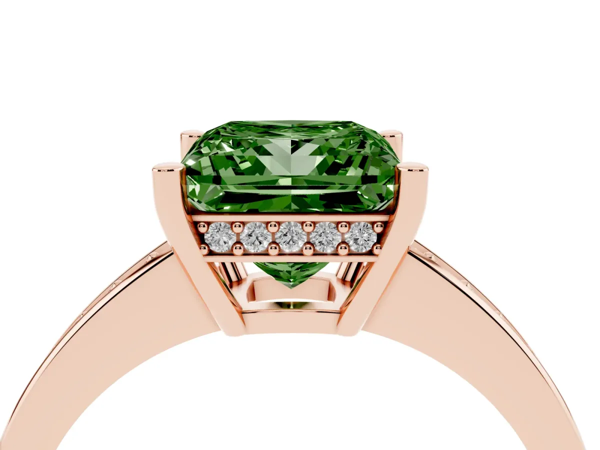 Fancy Green Princess Cut Solitaire Pavé Band Prong Setting Ring Rose gold