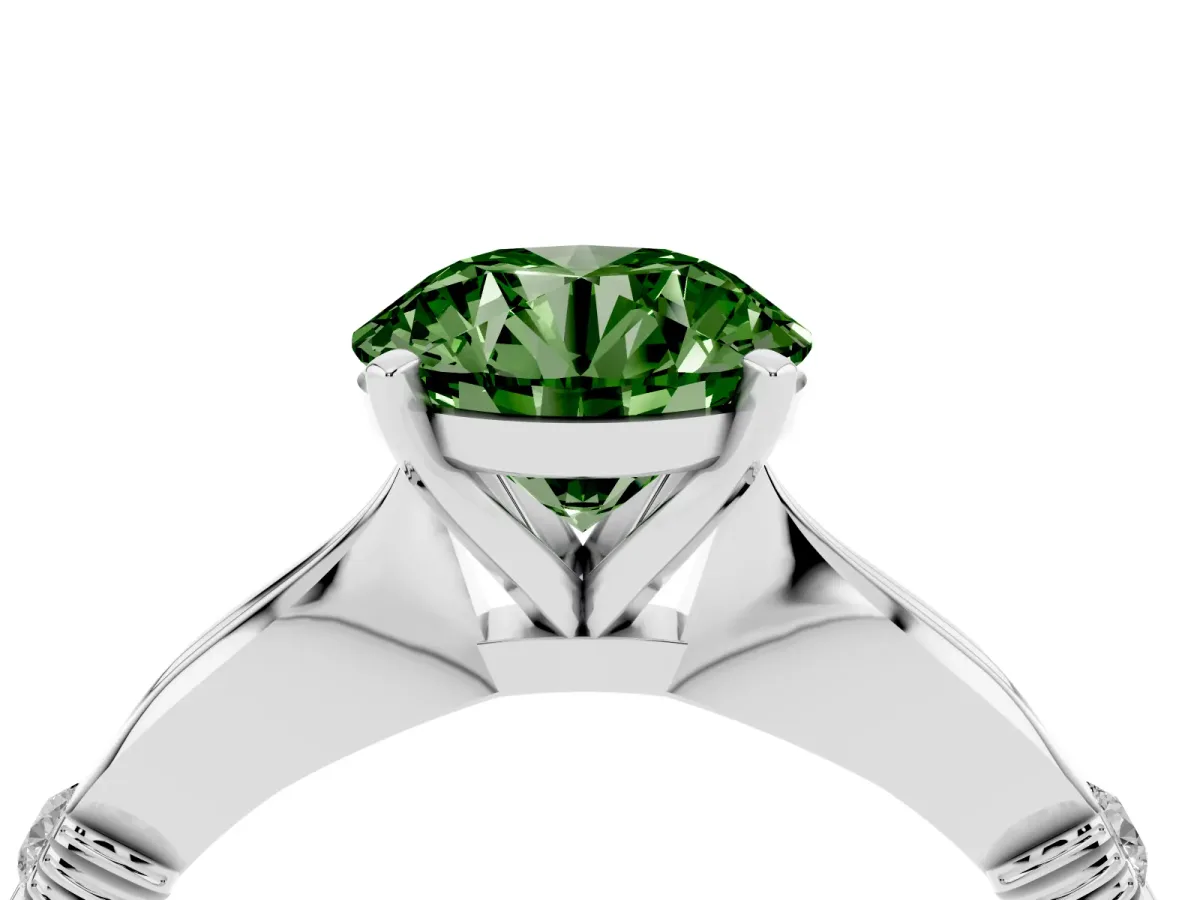 Fancy Green Round Cut Solitaire Diamond Twisted Band with Four-Prong Setting Platinum