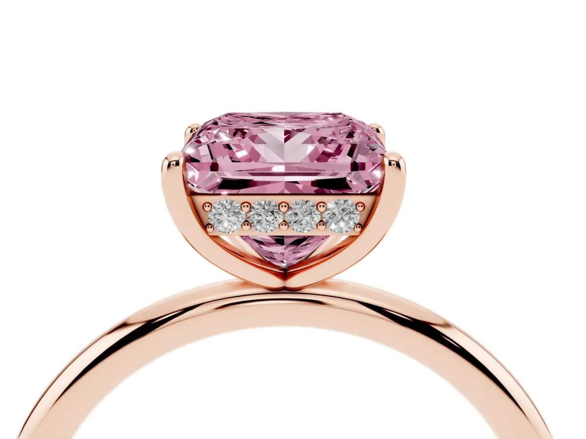 Fancy Pink Princess Cut Solitaire Diamond Ring with a Classic Band and Four-Prong Setting Rose gold