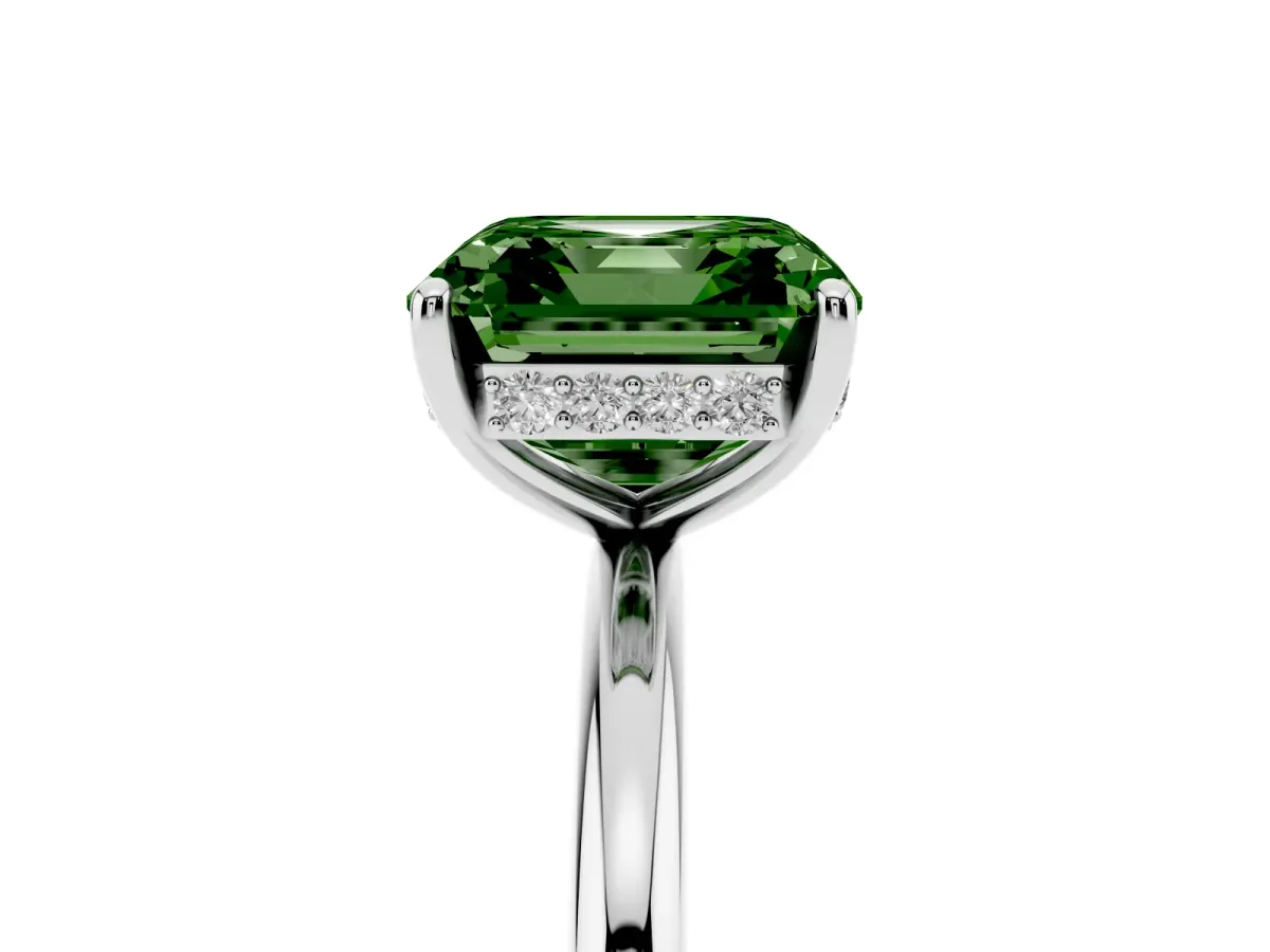 Fancy Green Asscher Cut Solitaire Diamond Ring with a Classic Band and Four-Prong Setting Platinum