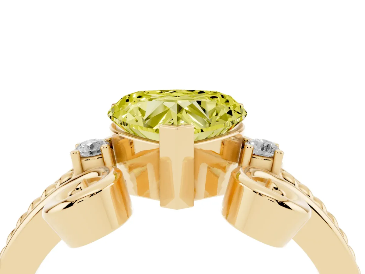 Fancy Yellow Heart Cut Solitaire Twisted Band Scroll Prong Ring Yellow gold