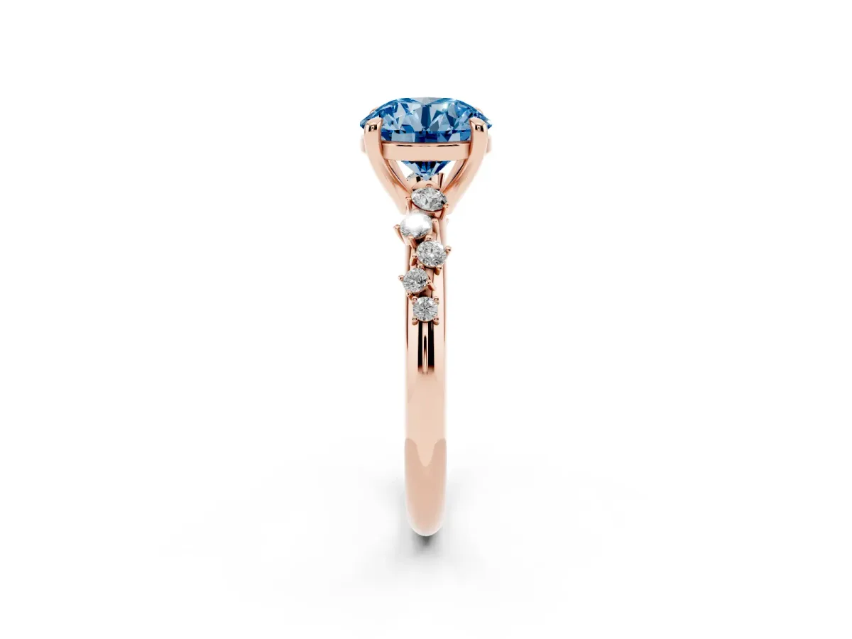 Fancy Blue Round Cut Cut Diamond Vine Band with Four-Prong Setting Rose gold